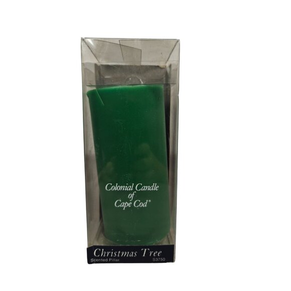 Vintage Colonial Candle Of Cape Cod Christmas Tree Scented Green Pillar 7.5" - Picture 1 of 5